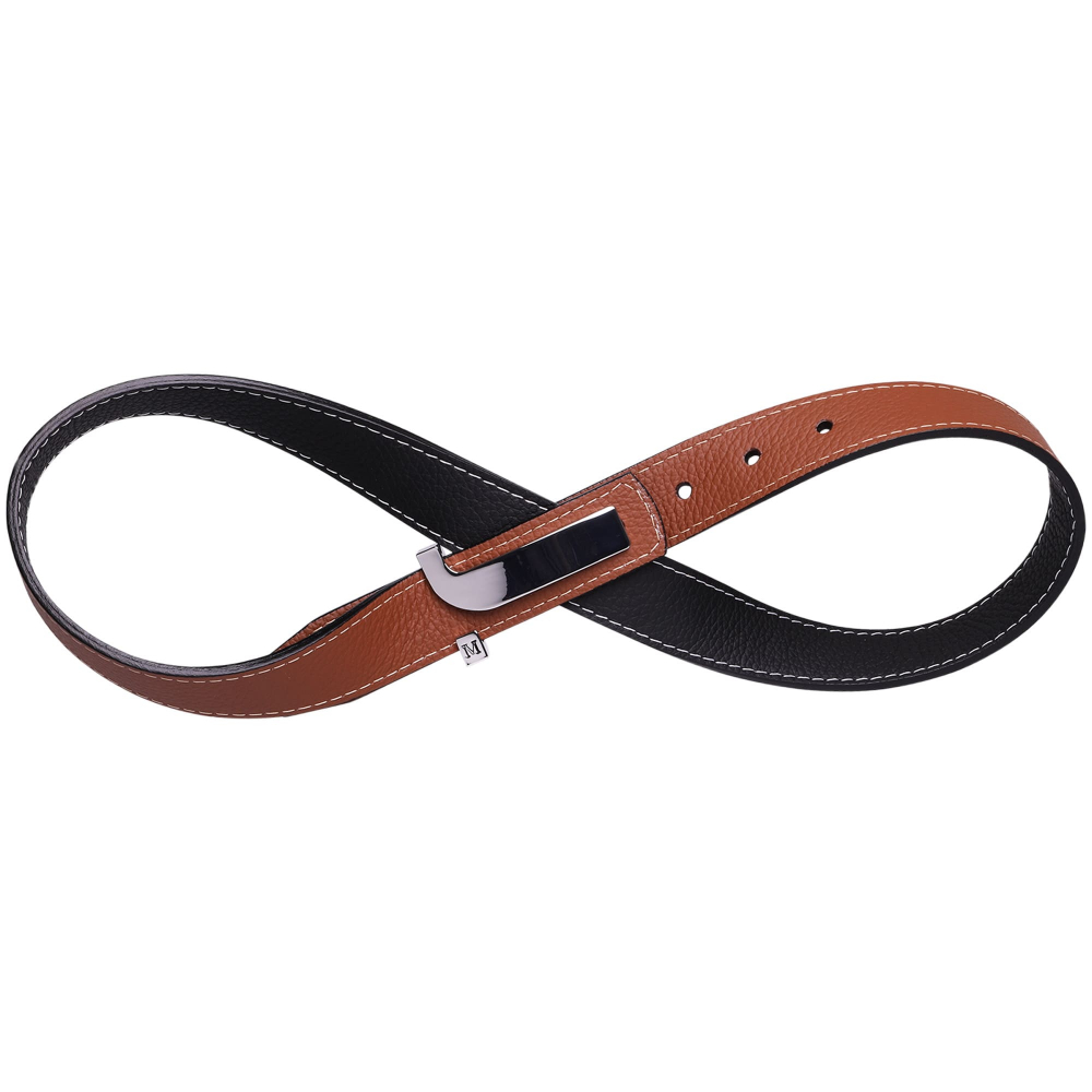 Reversible belt made of calfskin in brown and black